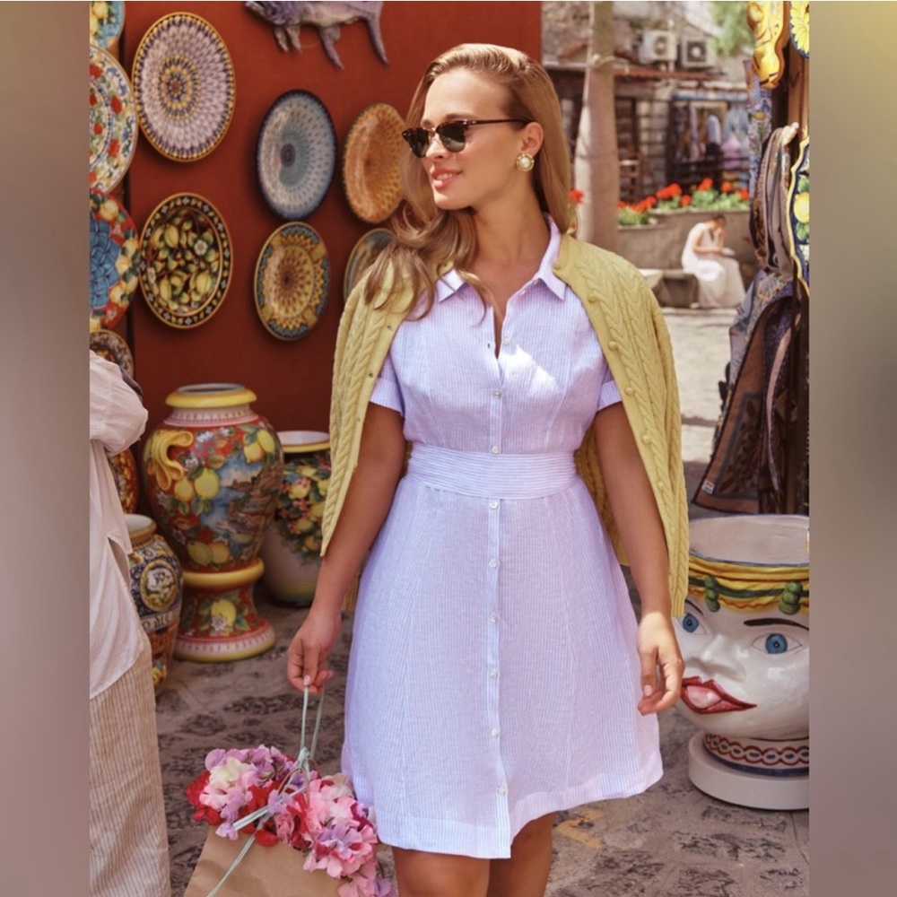 - NWT $170 Hill House The Laura Dress Lilac Stripe size XS 100% linen